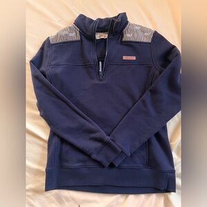 Vineyard Vines Navy Blue quarter zip  with Whale stripe Accents